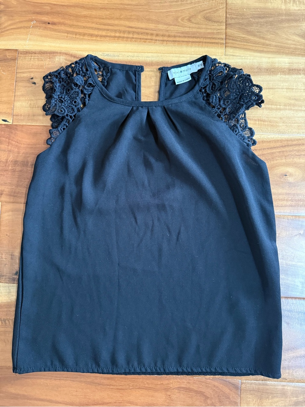 mini molly Girls' Black Lace Cap-Sleeve Blouse
